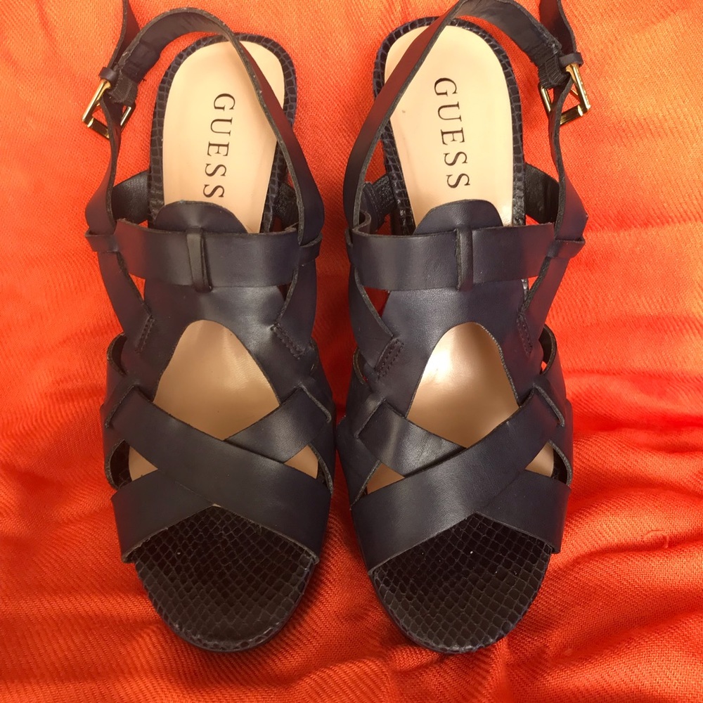 Guess Criss Cross Ankle Strap Platform Wedges